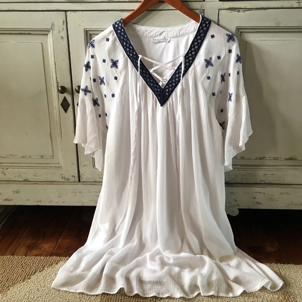 Embroidered Peasant Tunic Blouse Top